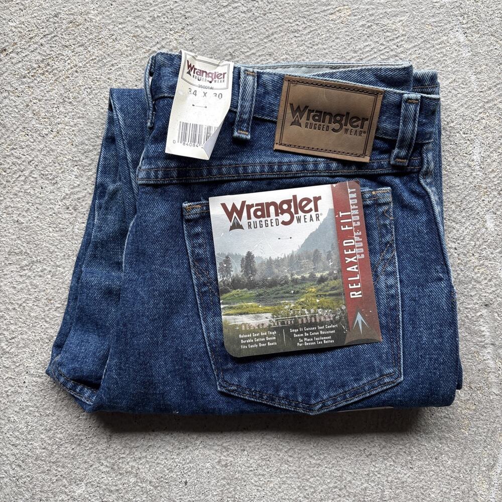 Vintage Wrangler Rugged Wear Relaxed Fit Jeans Men's 34x30 Denim 35001A1 NOS NWT